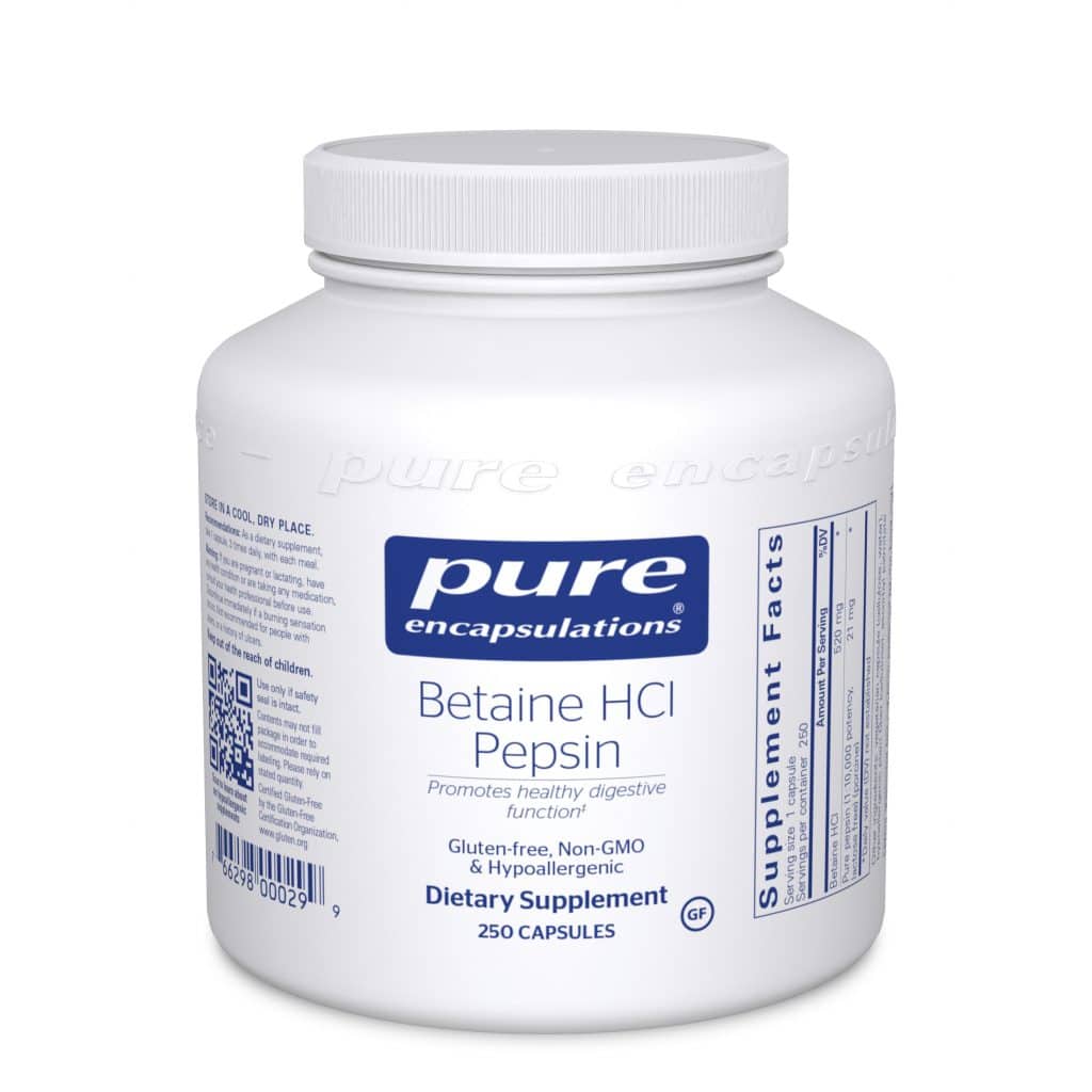 Betaine HCl Pepsin 250 ct Pure Encapsulations Powerful Digestive Support!