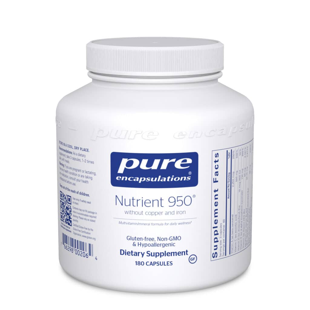 Nutrient 950 without Copper Iron and Iodine 180ct Pure Encapsulations Powerful Multivitamin