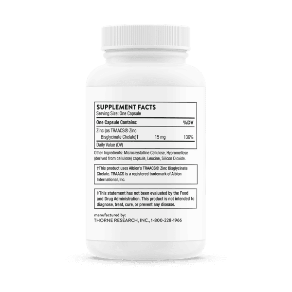 Zinc Bisglycinate 15 mg by Thorne Back
